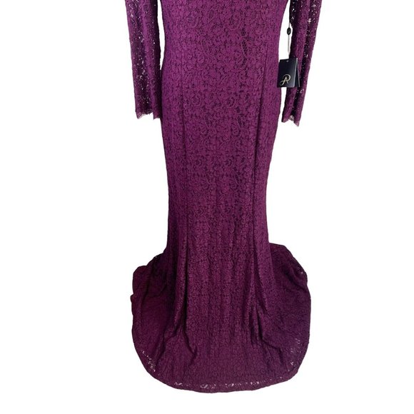 NWT Adrianna Papell Purple Floral Lace Full Length Gown US Size 14 - Picture 3 of 15